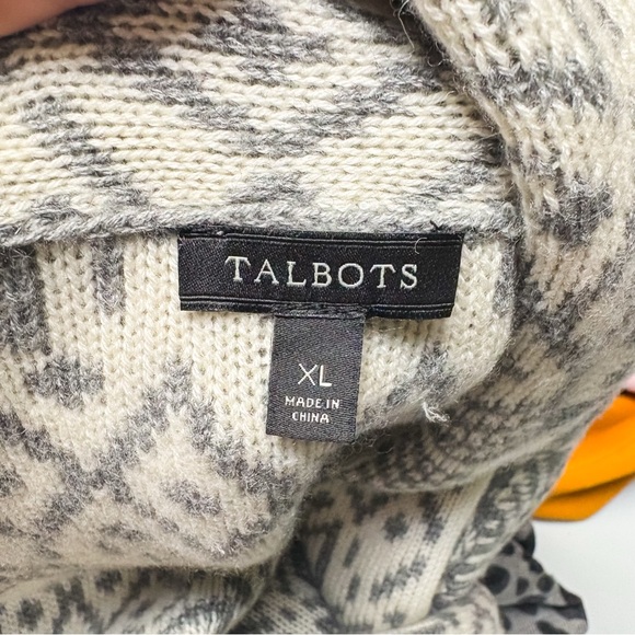 Talbots Gray & Cream Nordic Open Front Longline
Cardigan Wool Cashmere Blend XL - Picture 7 of 8